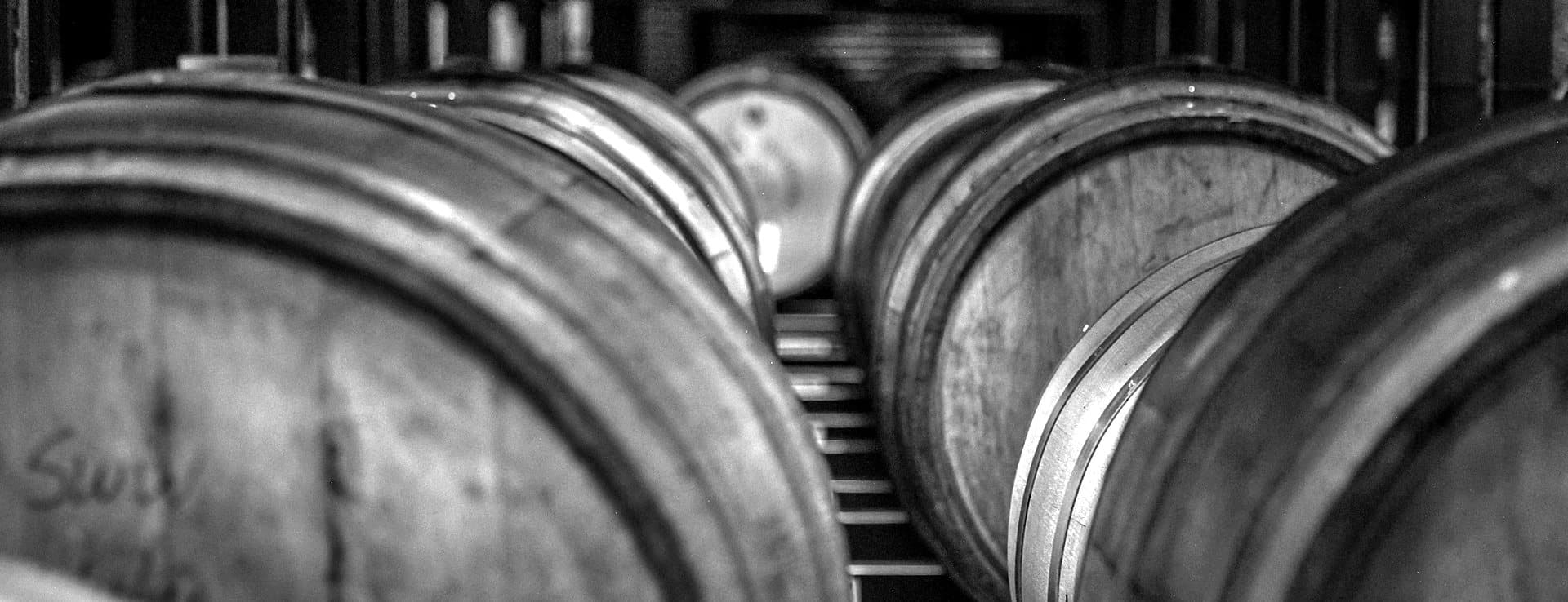 Barrels aging in the Corning & Company network warehouse